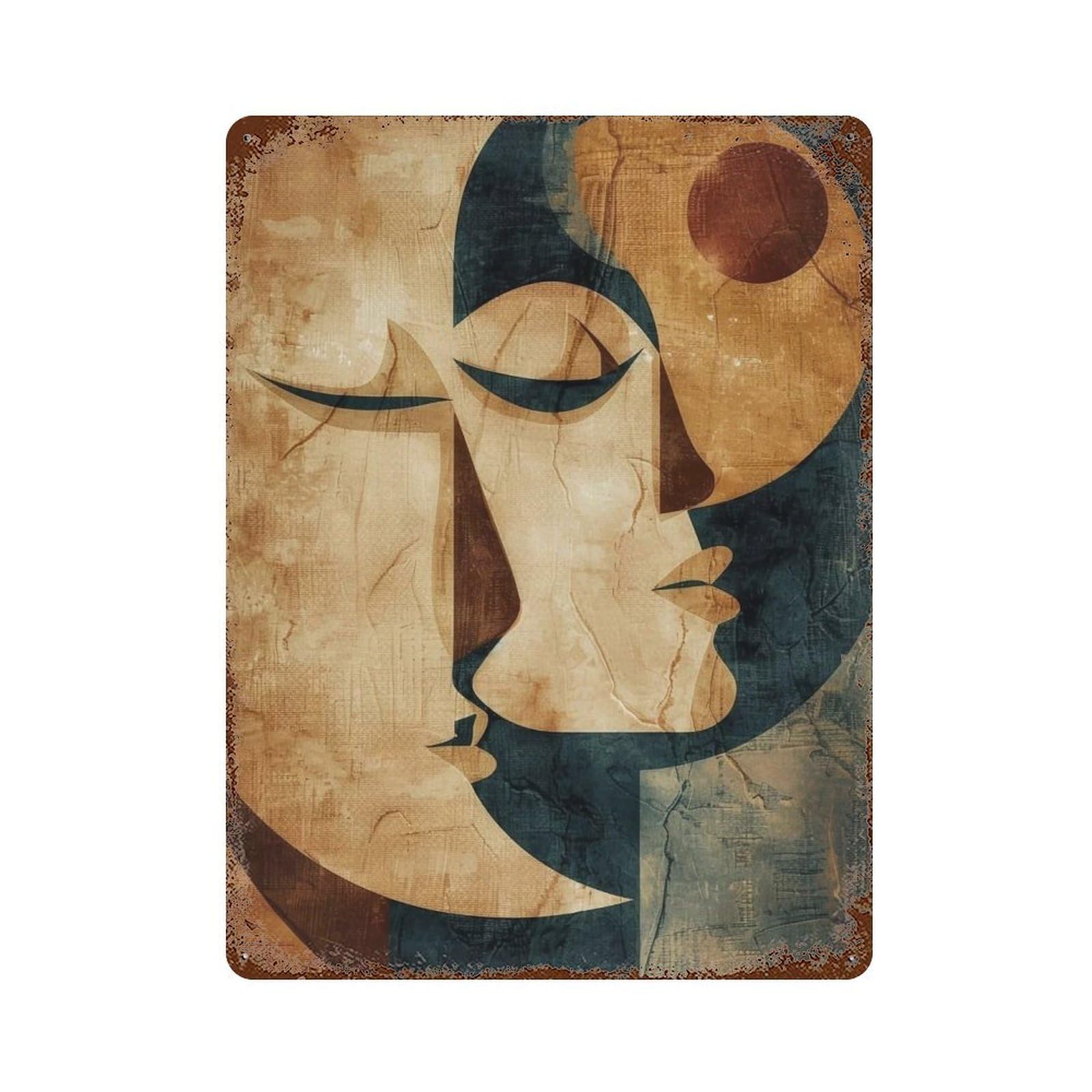 MGHTGRWE Earth Tone Curved Fragmented Twin Devotional Profiles 03 Poster Wall Art Iron Vintage Metal Tin Sign Modern Home Cofffee Club Art Bar Shop Decor 40x30cm