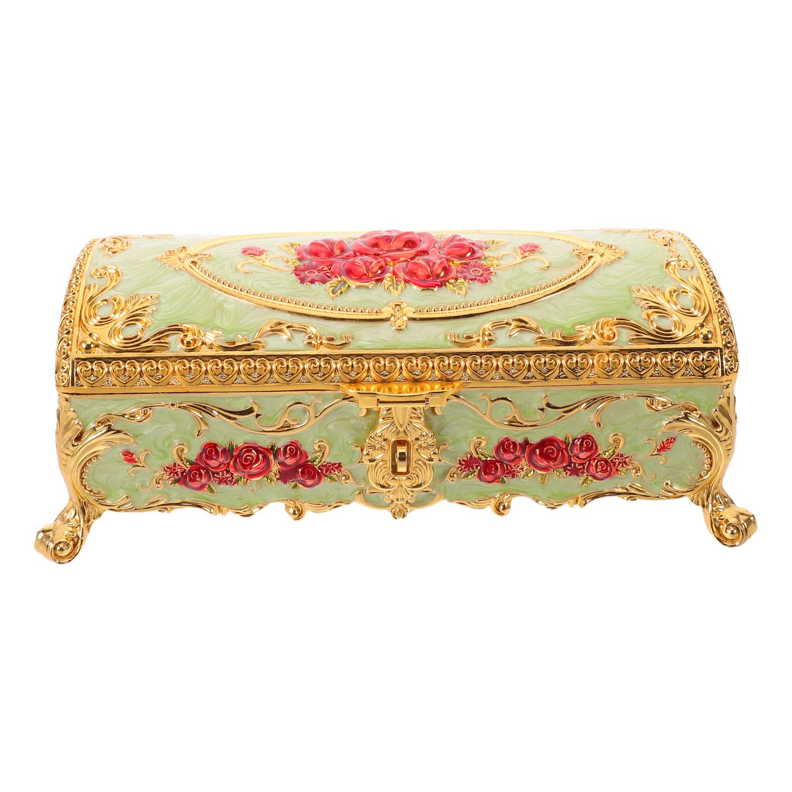 Portagioie Vintage Verde con Superficie Resistenti all'Usura, Scatola in Metallo Rettangolare per Gioielli, Perfetta per Amanti dell'Arte e Uso Personale