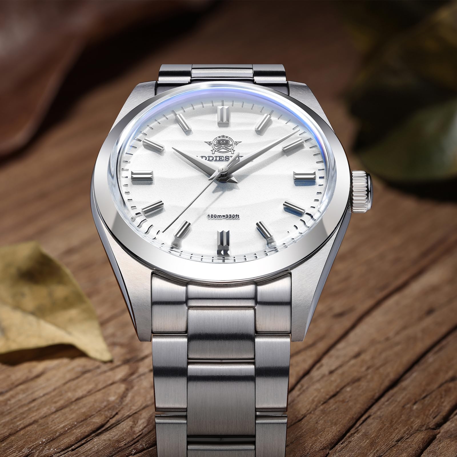 ADDIEDIVE 36mm Einfache Quarzuhr Analoguhren für Herren Blasenspiegelglas Wüste Edelstahlarmband AD2030