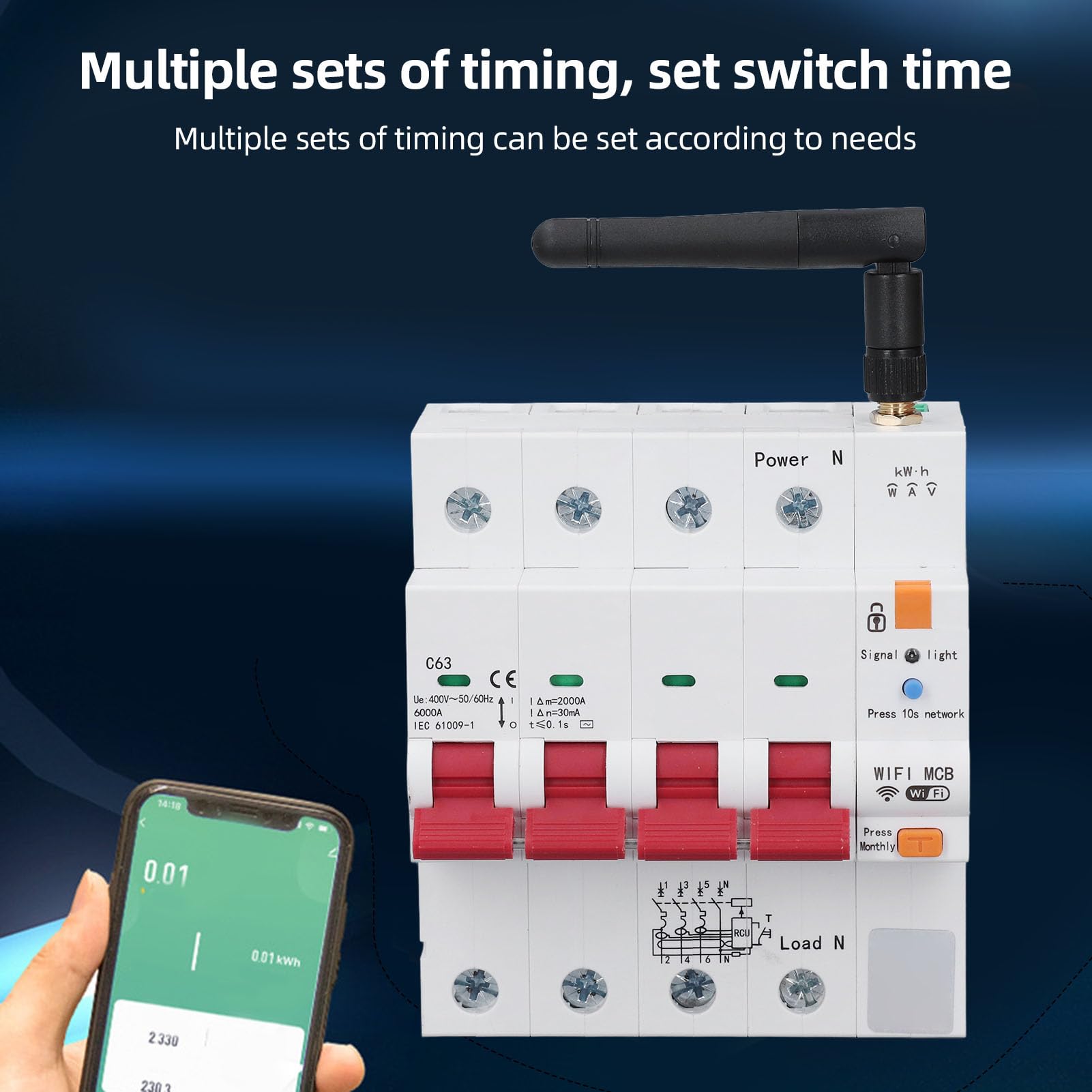 Smart Circuit Breaker Wifi Sicherungsautomat 4P 63A Tuya Schutzschalter | AC400V App Wlan Schalter mit MCB Zeitschaltuhr, FI Schutzschalter Hutschiene Mit Kurzschluss, Über, Unterspannungsschutz
