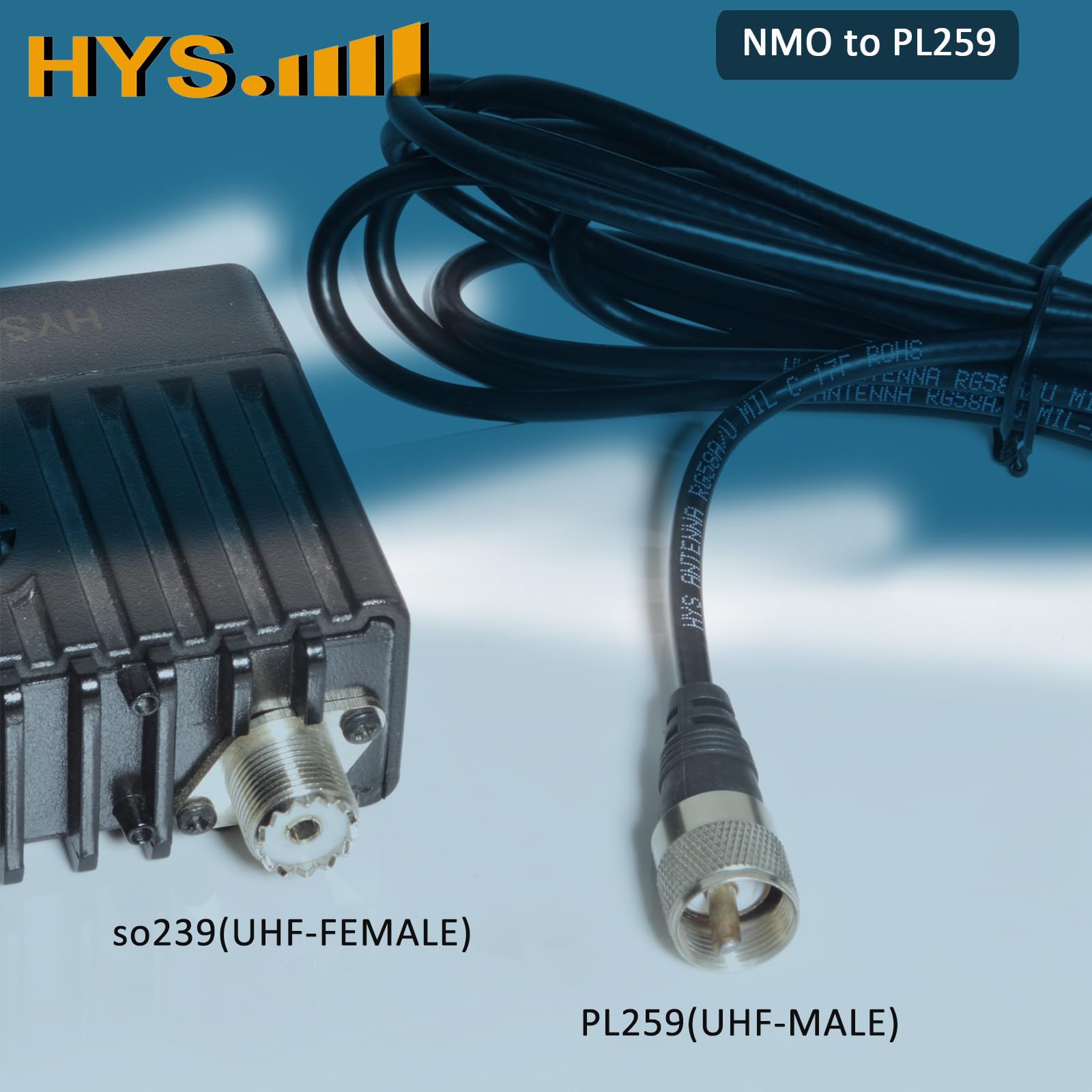 NMO To 3/8 & 3/4 Antenna Hole Mount With PL-259 Connector & 13ft