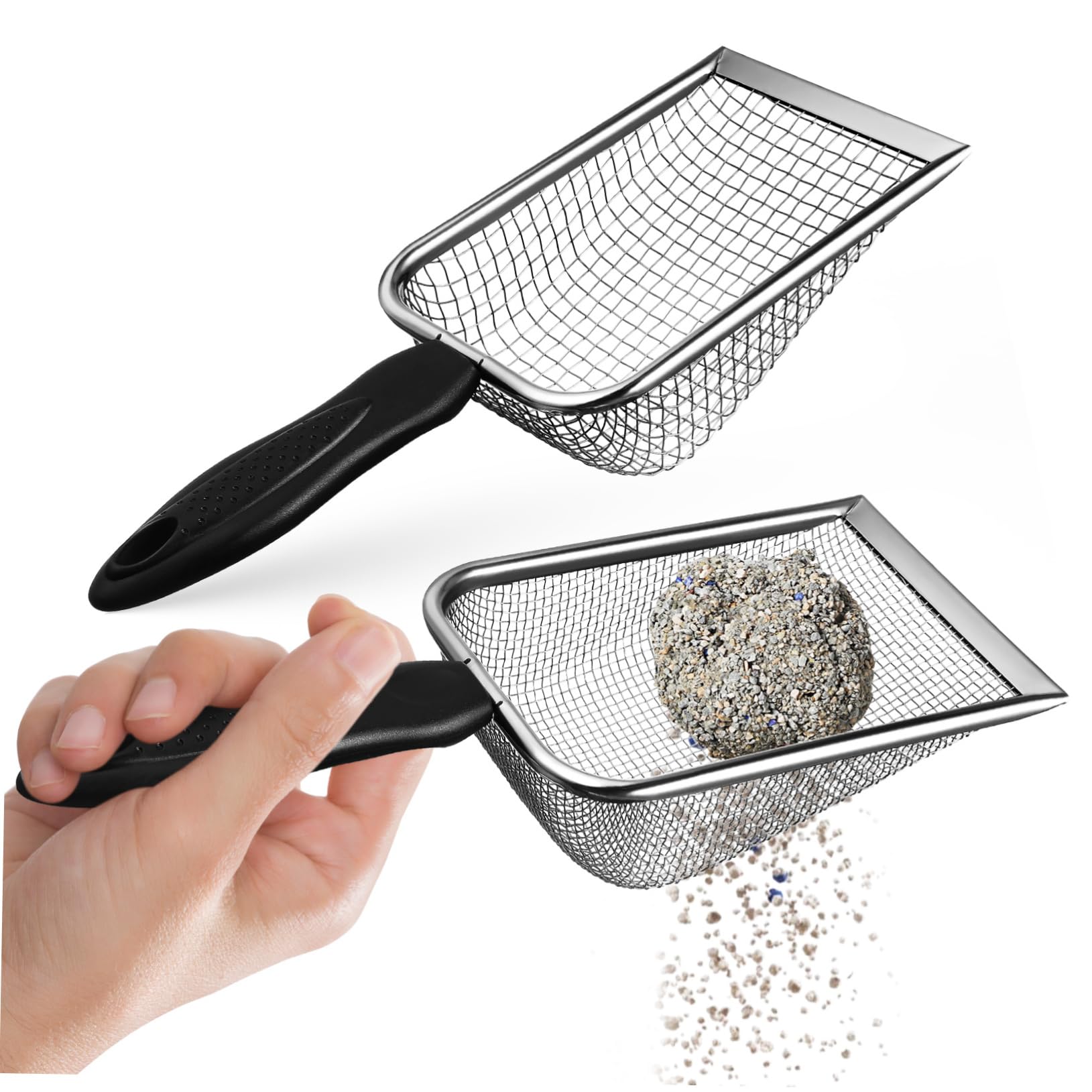 Toddmomy 2 Pcs Stainless Steel Cat Litter Scoopers with Ergonomic Handle Space Saving Design for Convenient Storage Metal Litter Scoop for Easy Cleaning Durable and High Strength