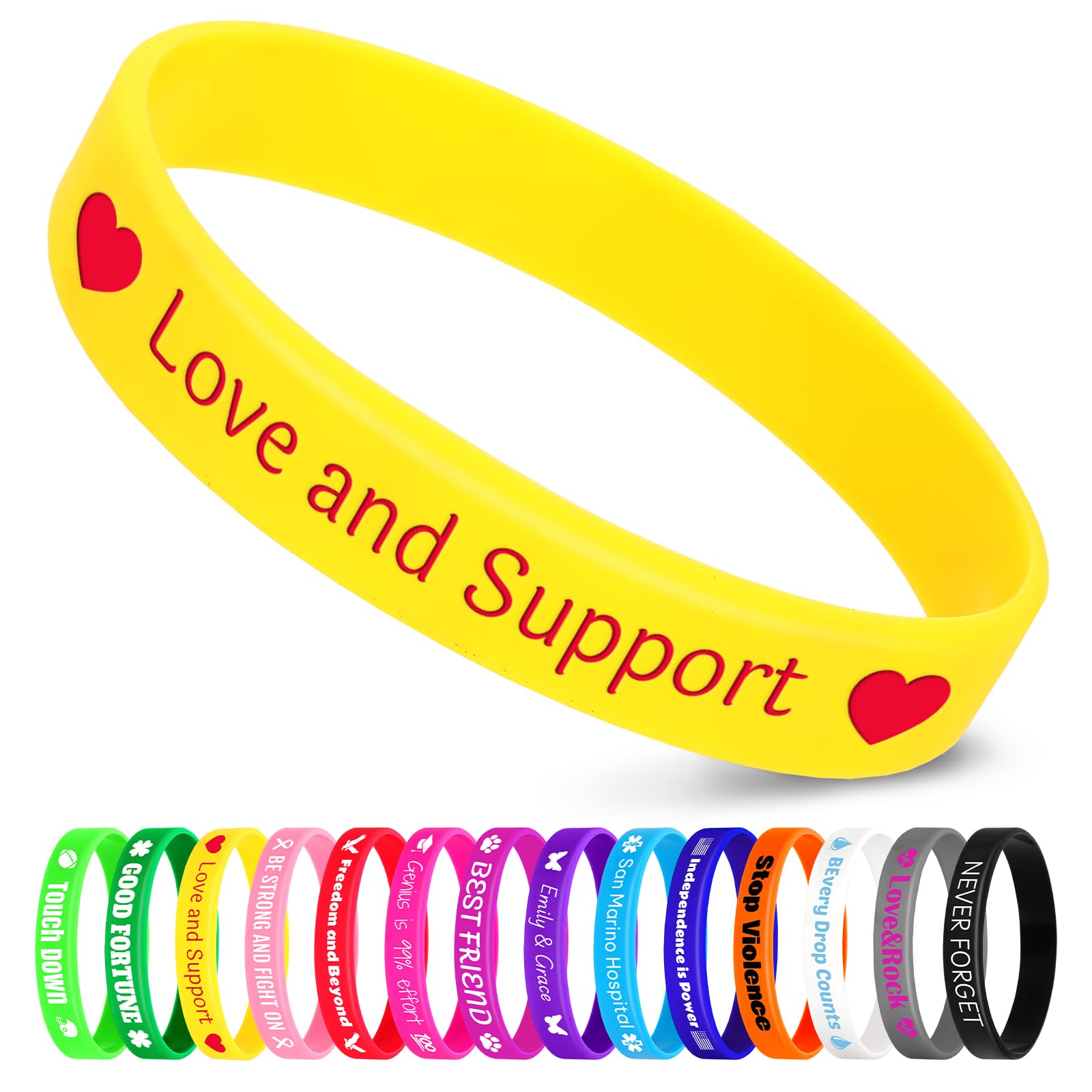 Jodimitty 150Pcs Personalised Wristbands Silicone Wristbands for Men Women Adults, Custom Text & ICON, Bulk Wrist Bands for Event Party Festival Wedding Awareness Motivation, 202x12mm (Yellow)