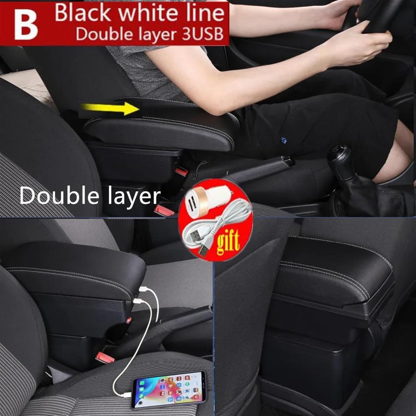 Scatola Bracciolo Con Supporto Multifunzionale Cuscino In PU Accessori Per La Modifica Degli Interni Dell'auto Per Frelender2 Consolle centrale(B Beige 3usB)