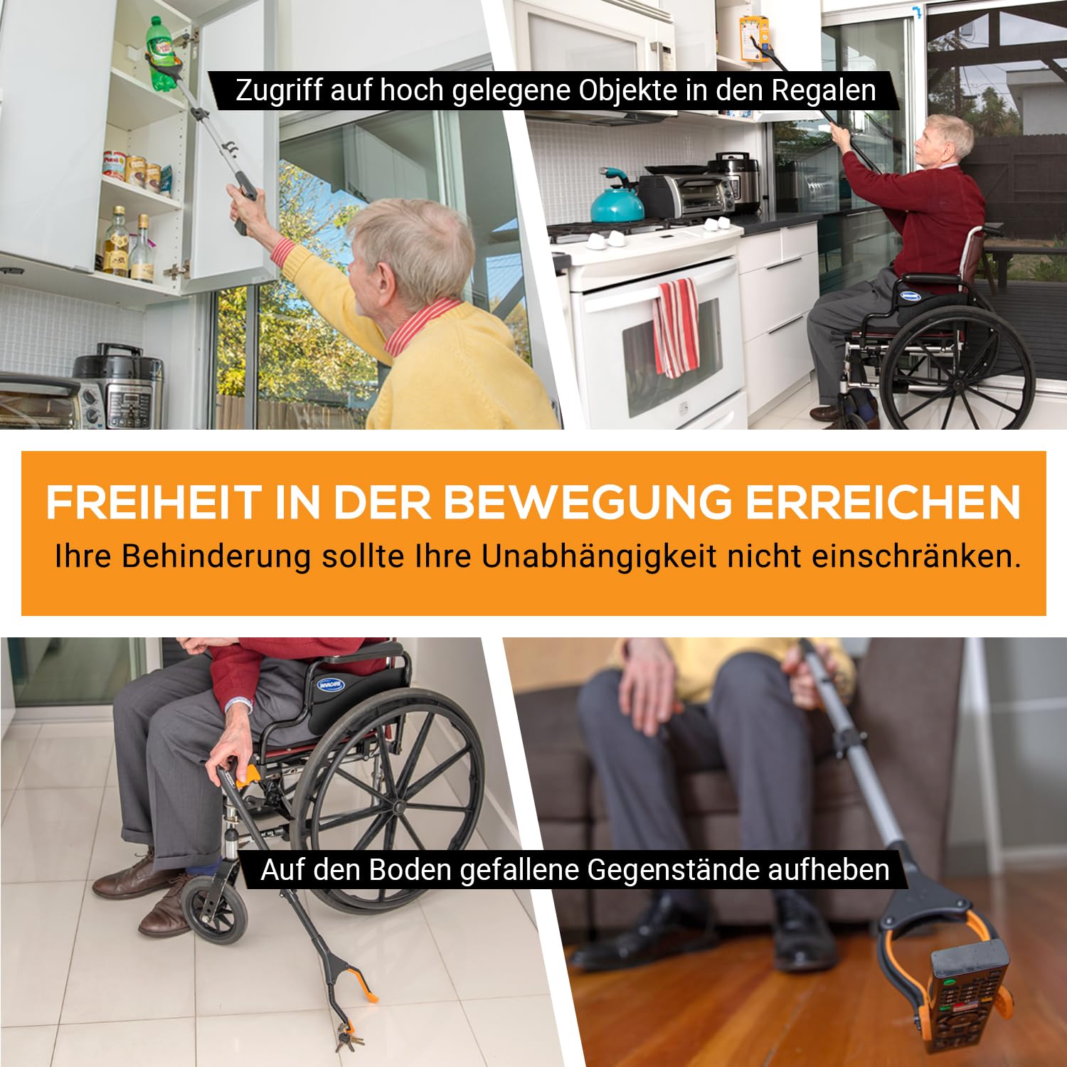 EZPIK 1 x 66 cm Greifer für Senioren mit Magnet-Greifarm, Robuste Greifzangen für Senioren, Menschen mit Behinderungen, Drehbare Müllgreifer Zange, Gehilfe mit Befestigungsclip (1er-Pack, Schwarz)