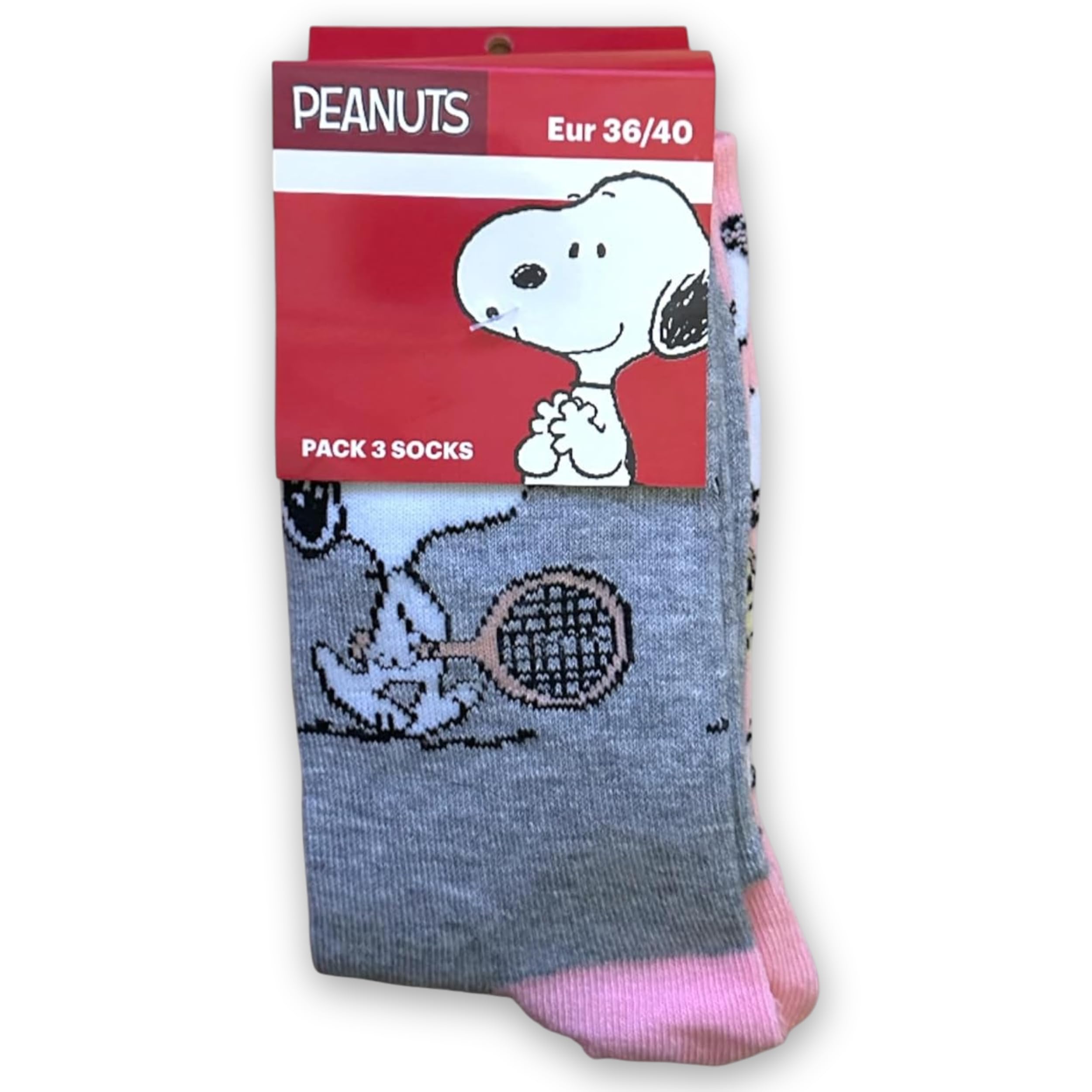 Peanuts Damen Socken 3 Paar Snoopy Größe 36-40 EU Rosa, Weiß, Grau | Weiche Baumwolle Rutschfest