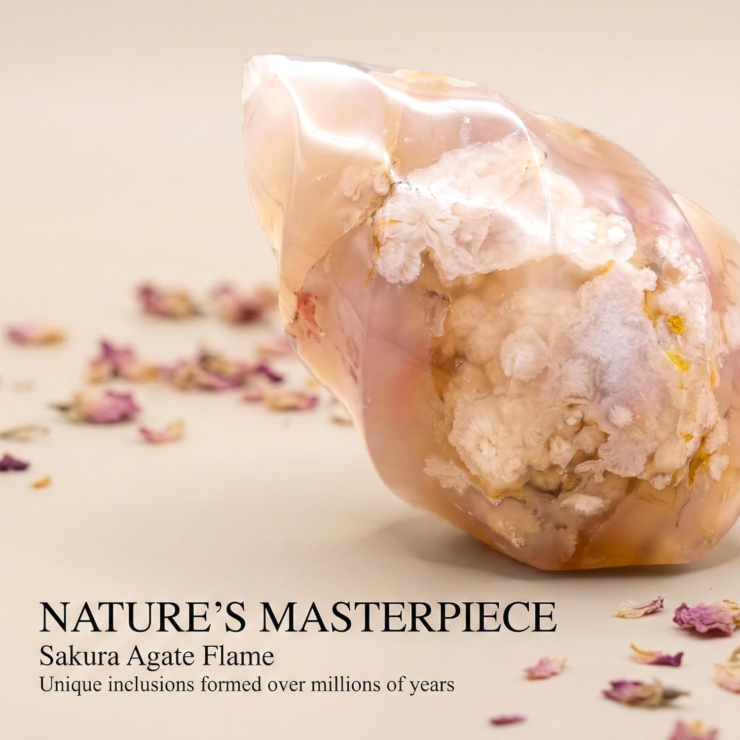 Flower Agate Flame Sculpture Medium Size- Natural Crystal Flame Decor, Hand-Polished Freestanding Healing Stone, Unique Spiritual Desk Ornament & Gift
