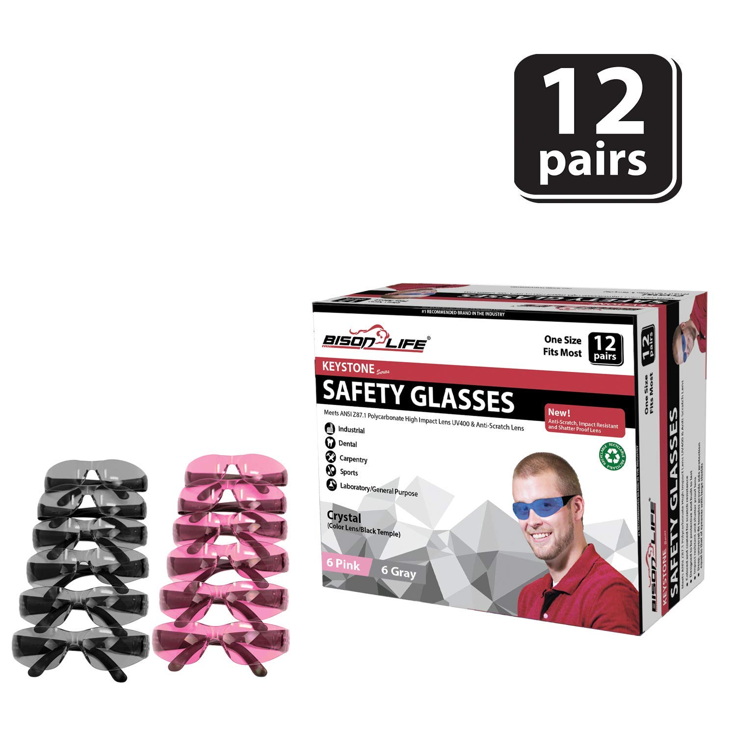 BISON LIFESafety Glasses, One Size, Protective Polycarbonate Lens