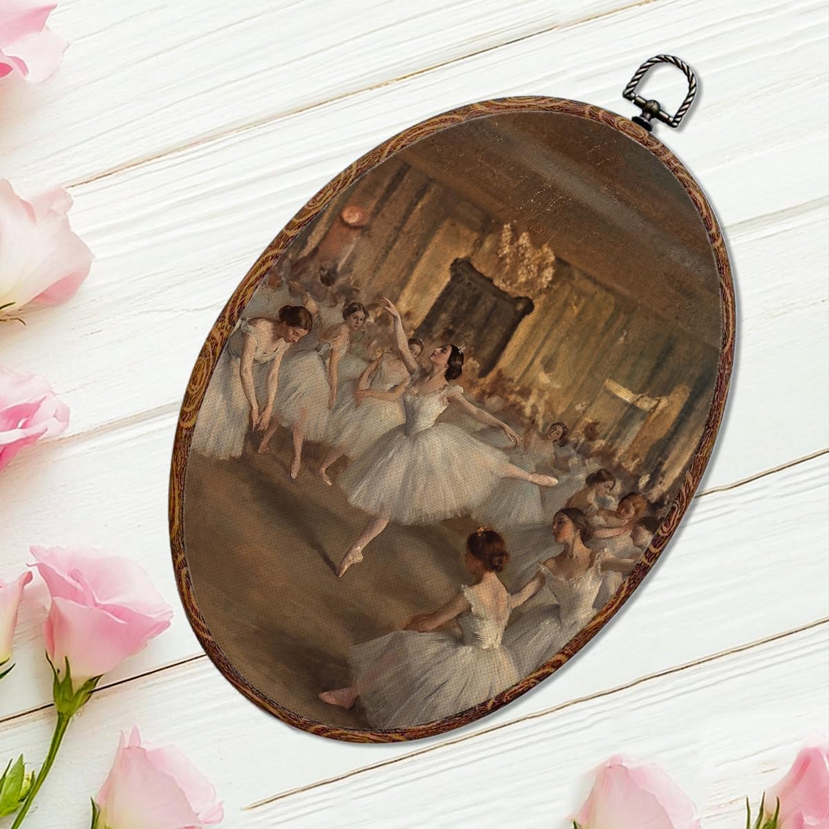 Vintage Ballerina Oval Framed Wall Art, Ballet Dancer Canvas Art Paintings Wall Decor, Neutral Classic Dancing Hanging Decor Artwork for Home Bedroom Living Room Dance Studio Classroom 8.3X12