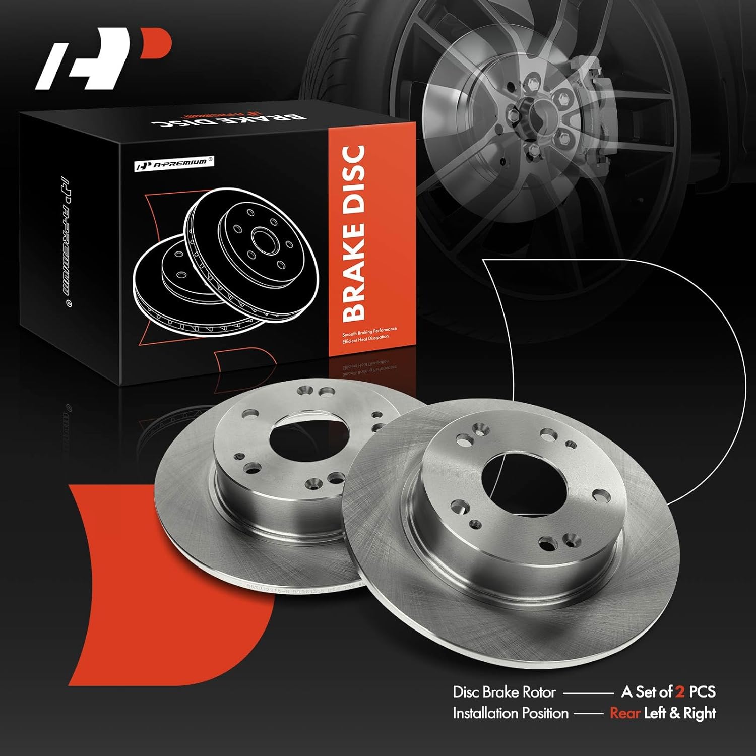 A-Premium 10.24 inch (260mm) Rear Solid Disc Brake Rotors Compatible with Select Honda and Acura Models - Accord 2003-2007, TSX 2004-2008, 2-PC Set