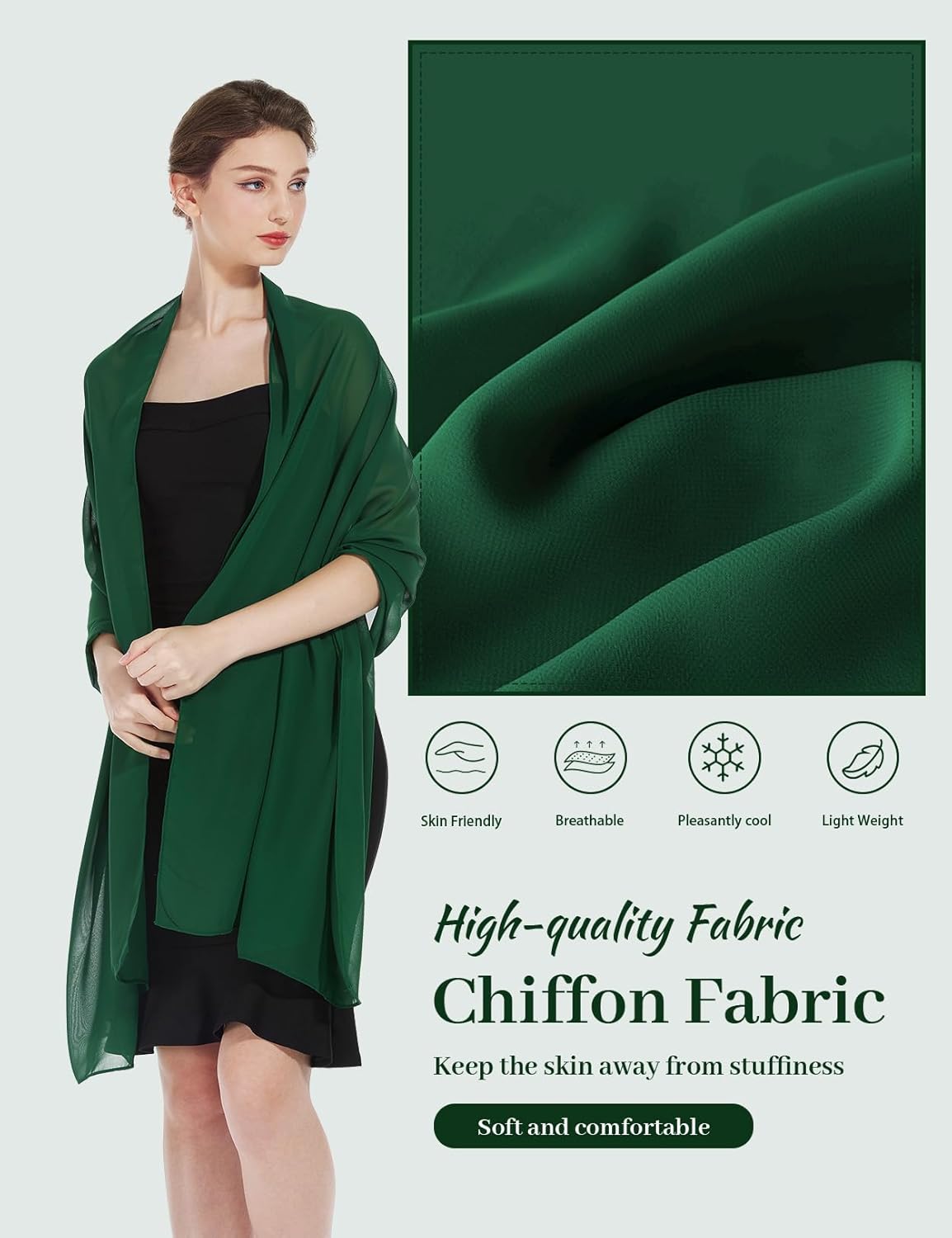 Women Chiffon Shawls and Wraps for Evening Dresses Wedding Party Travel Scarves Pashmina Bikini Cover Up - Image 3