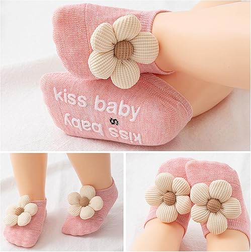 Miniatura 3 de Paquete de 4 calcetines para bebé, con empuñaduras antideslizantes de flores para bebés y niños pequeños, calcetines tobilleros de corte bajo para