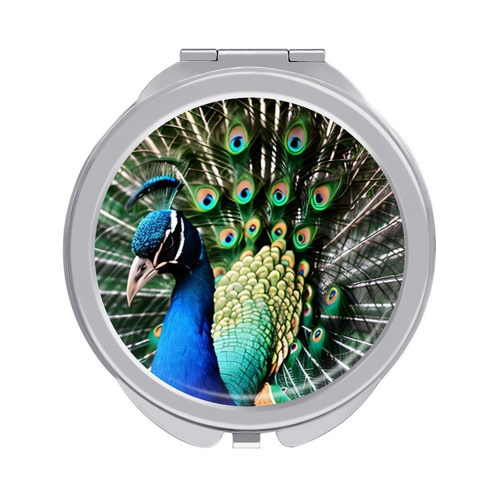 JTREHY Peacock Makeup Mirror Portable Folding Mirror Compact Travel Mirrors 2-Sided Round Pocket Mirrors Cute Handheld Beauty Mirror for Handbag Purse for Women Gift