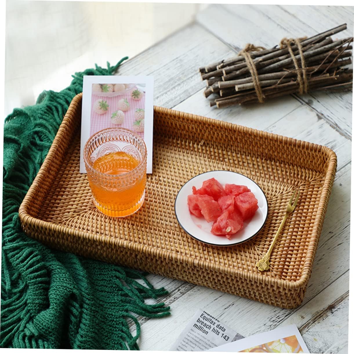3-Piece Rattan Storage Basket Set Natural Woven Food Container for Snacks and Pastries Portable Rattan Tray for Living Room Organization