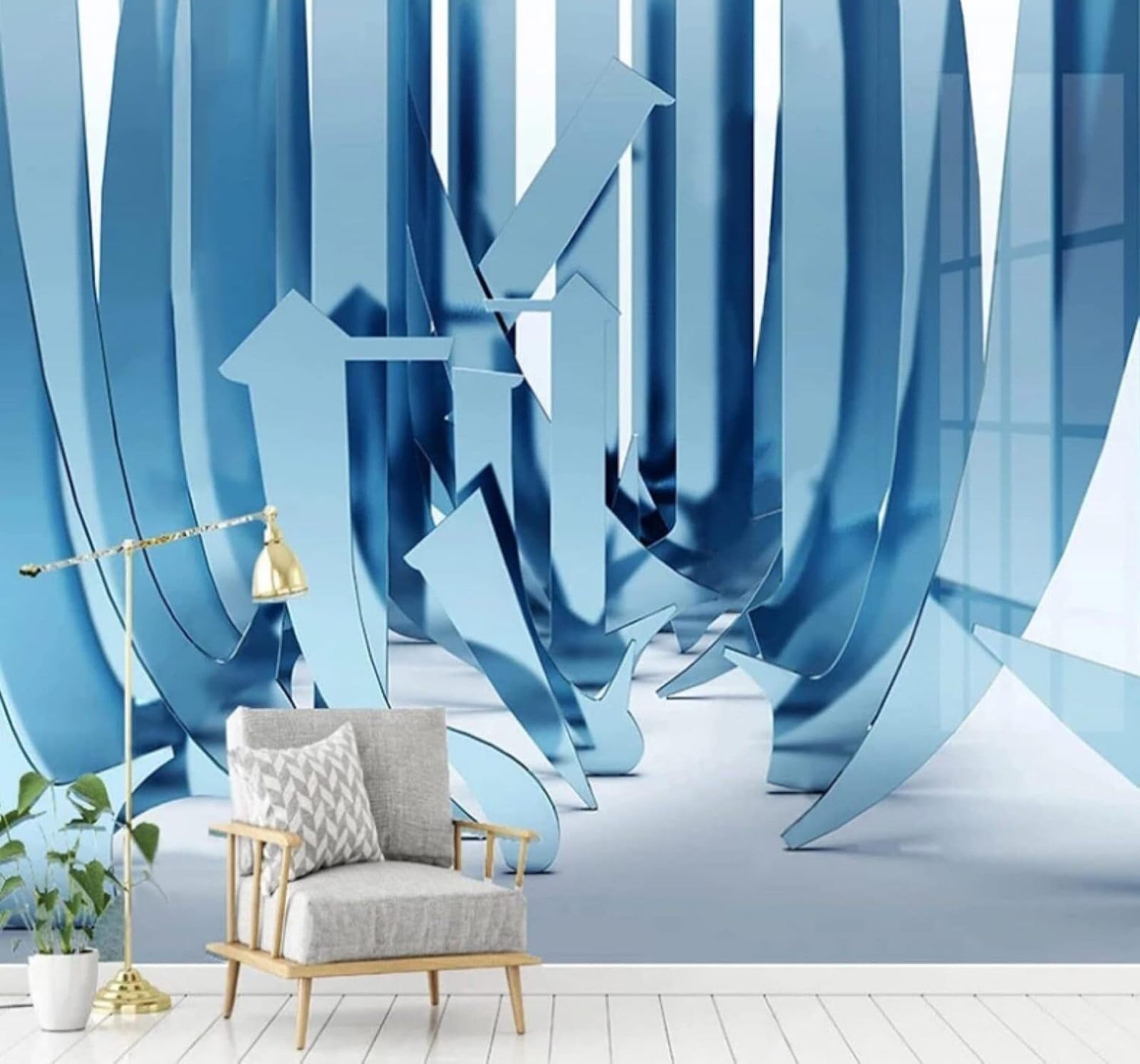 Wallpaper-3D-Xlm 350Cm×256Cm(B×H) Abstract Three Dimensional Blue Art Unique 3D Wallpaper Easy Install Feature Office Living Room Sofa Bedroom Tv Background Wall Decoration-350Cm×256Cm