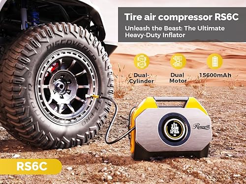 Miniatura 2 de Rosewill Vortex RS6C - Compresor de aire portátil inalámbrico para inflador de neumáticos, bomba de aire de 160 PSI para neumáticos de automóvil con