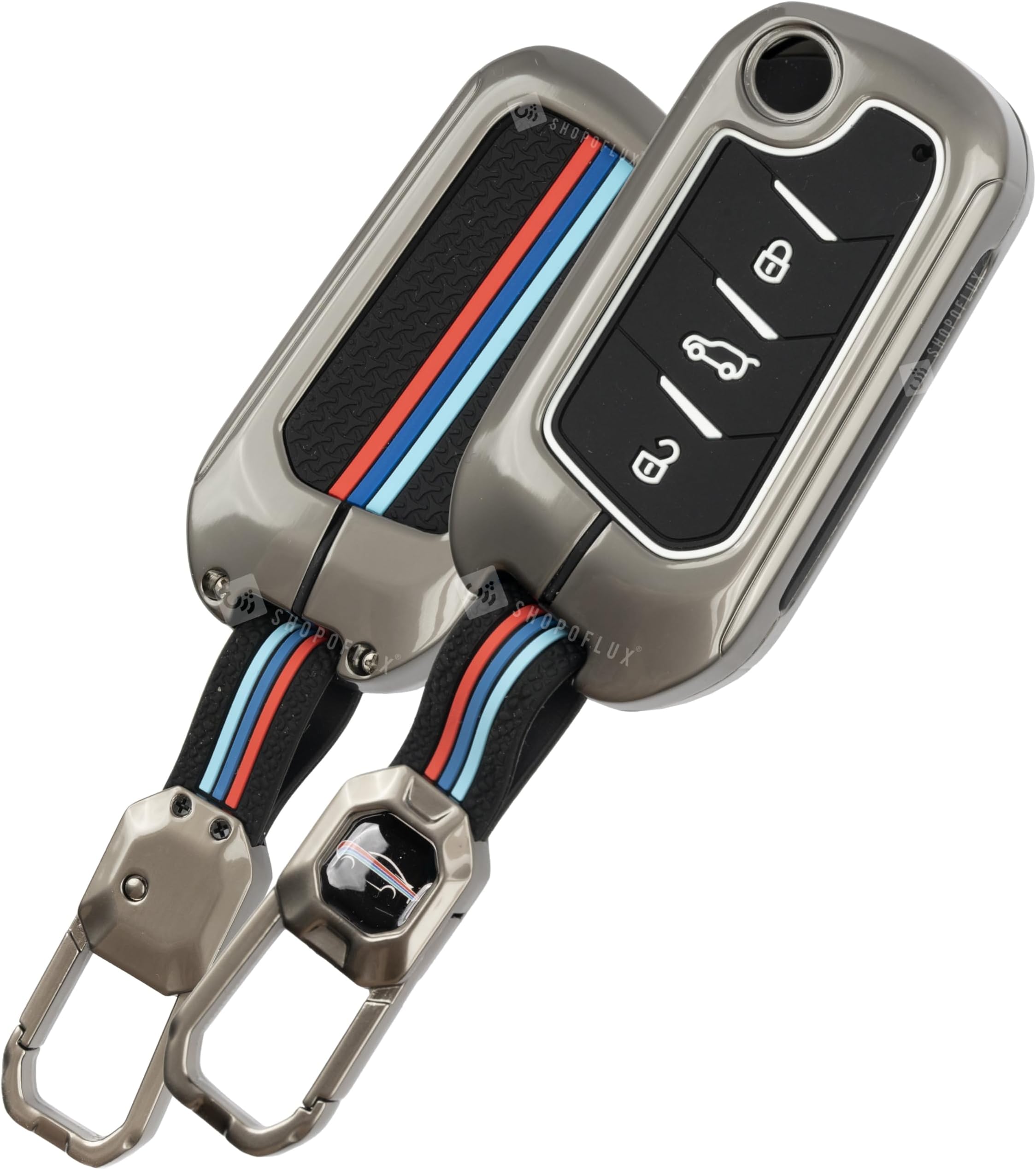 SHOPOFLUX Metal Key Cover Compatible with Mahindra Scorpio N | 3XO | XUV 300 | Marazzo | XUV 700 | XUV 400 ev | Bolero | Thar Roxx 3 Button Flip Key