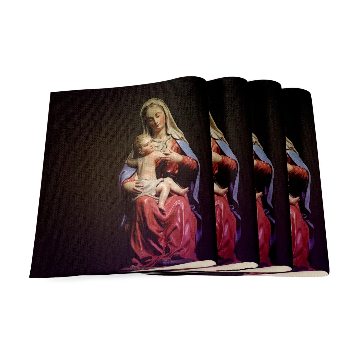 Sets de table en lin Vierge à l'enfant fond noir - Grand format 40x28,5 cm pour table élégante