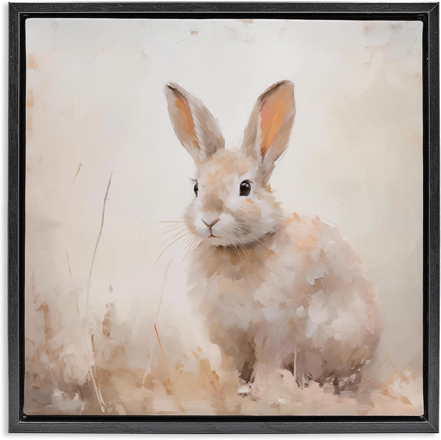 Stupell Industries Neutral Gazing Bunny Black Floater Framed Canvas Wall Art Design by Arlington Prints, 25 x 25