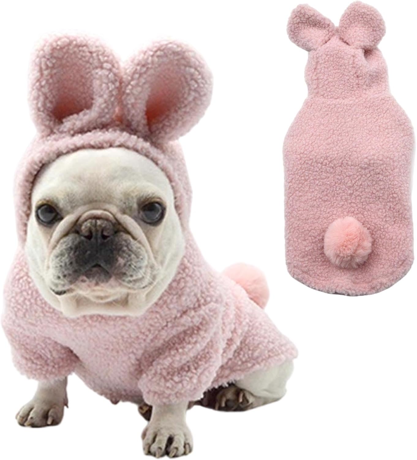 Adorable Plush Bunny Pet Costume - Soft & Warm with Removable Pom-Pom Tail – Perfect for Easter, Halloween, and Everyday Wear (Pink & Blue)