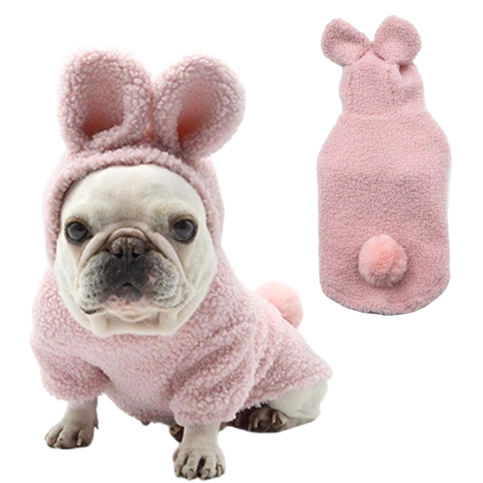 Adorable Plush Bunny Pet Costume - Soft & Warm with Removable Pom-Pom Tail – Perfect for Easter, Halloween, and Everyday Wear (Pink & Blue)