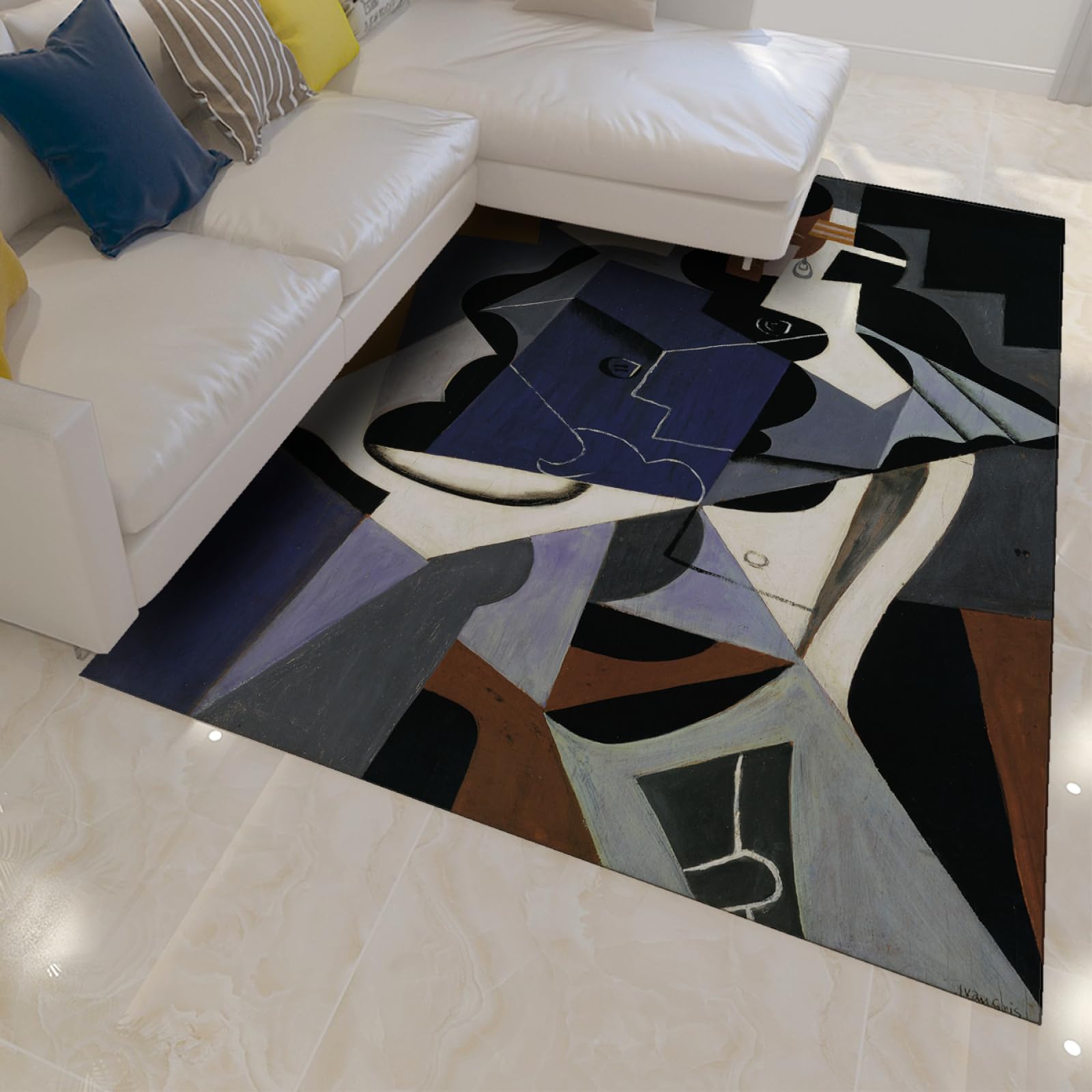 Tapis Juan Gris Tapis de Zone Tapis Abstraits Tapis lavables en Machine Tapis de Motif Moderne Tapis d'impression antidérapants à Faible Pile Doux et usés pour Salon 160x230 cm