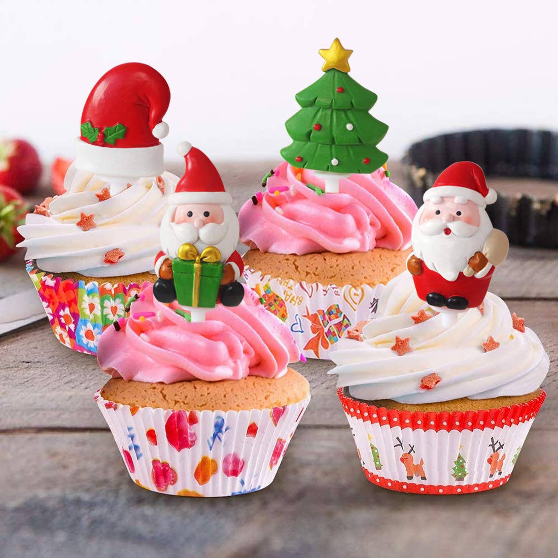 24 Stück Glitzernde Geweih-Cupcake-Aufsätze – Aus Karton, Für Weihnachts-, Babyparty, Hochzeit, Geburtstag, Nicht Essbar