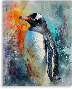 Amazon | かわいいペンギンの水彩画 数字キットによる絵画 数字油絵