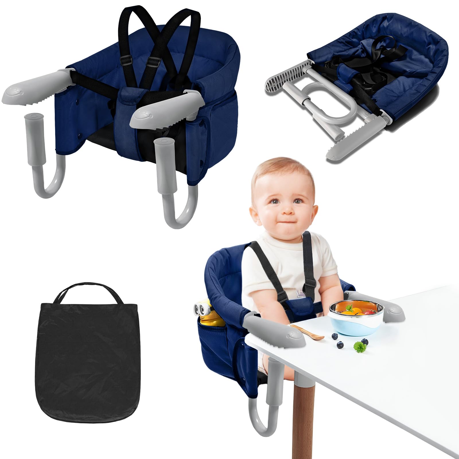 LARS360 Seggiolino Da Tavolo Pieghevole Per Bambini - Per 6-36 Mesi, Peso Fino A 15 Kg, Nero, Per Casa E Viaggi - Foto 12