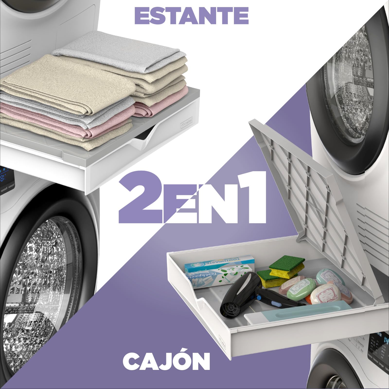 Meliconi Torre Duo, Kit Apilamiento Lavadora Secadora 2 en 1 | Premontado, con Estante de Apoyo y Compartimento de Almacenamiento, Cinta de Seguridad, Capacidad 250kg, Made in Italy, Negro