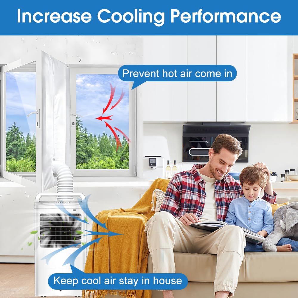 400CM Kit Calfeutrage Climatiseur, Joint de Fenêtre pour La Climatisation Mobile, Tissu De Calfeutrage pour Fenêtres, Fonctionne avec Toutes Les Unités de Climatisation, Installation Facile