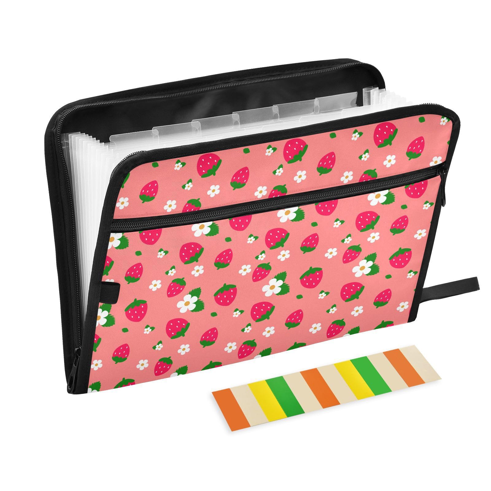 Organizador de carpetas expandibles con bolsillo para archivos, bonito organizador de archivos de acordeón de flores de fresa, 13 bolsillos, carpetas de archivos expandibles, organizador