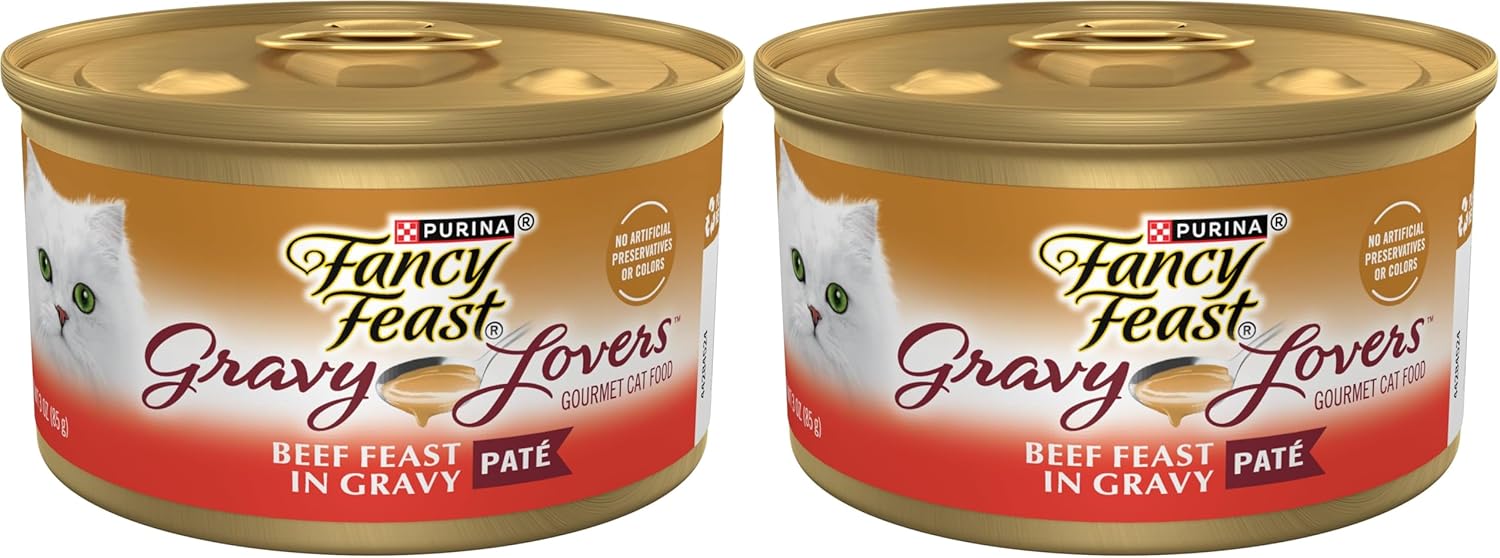 Fancy Feast Purina Gravy Lovers Beef Feast Pate in Wet Cat Food Gravy - 3 oz. Cans,(Pack of 48)