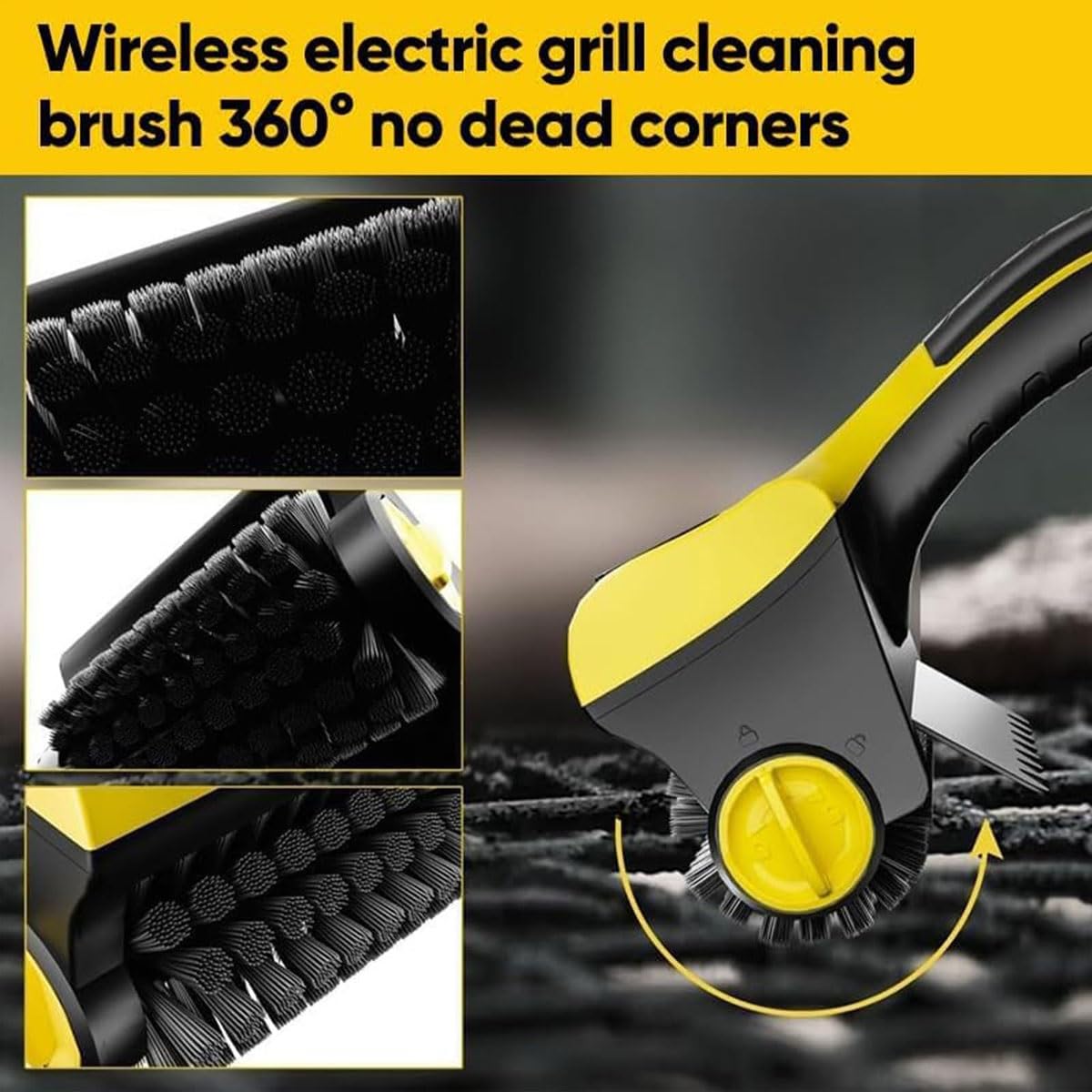 Limpiador eléctrico de parrilla, cepillo de limpieza de acero inoxidable, herramienta inalámbrica para barbacoa con potencia giratoria de 350 rpm para exteriores y cocina, cepillo de fregado