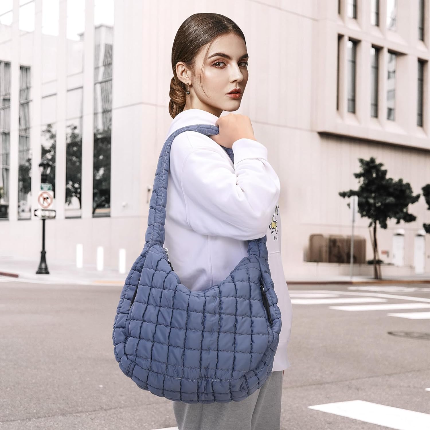 Puffer Tote Bag for Women Large Quilted Carryall Bag Soft Puffy Crossbody Lightweight Shoulder Handbags Work Travel - Image 2