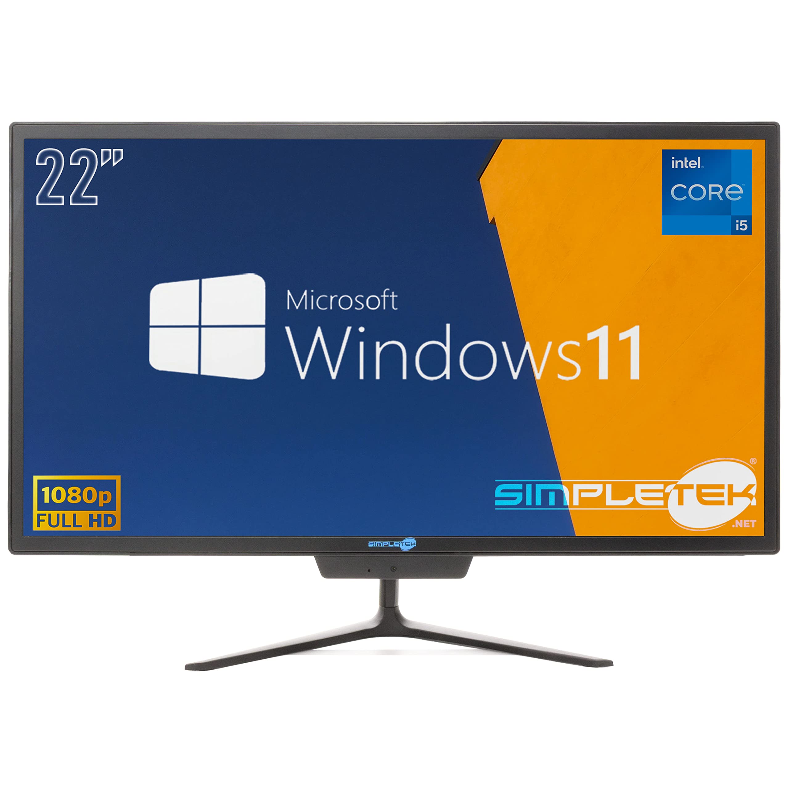 SIMPLETEK PC All in One Core i5 Fino 3.10GHz 16GB SSD 960GB | 22" Full HD Windows 11 Pro | Webcam integrata VGA HDMI WiFi5 Computer Aio Fisso Casa Lavoro