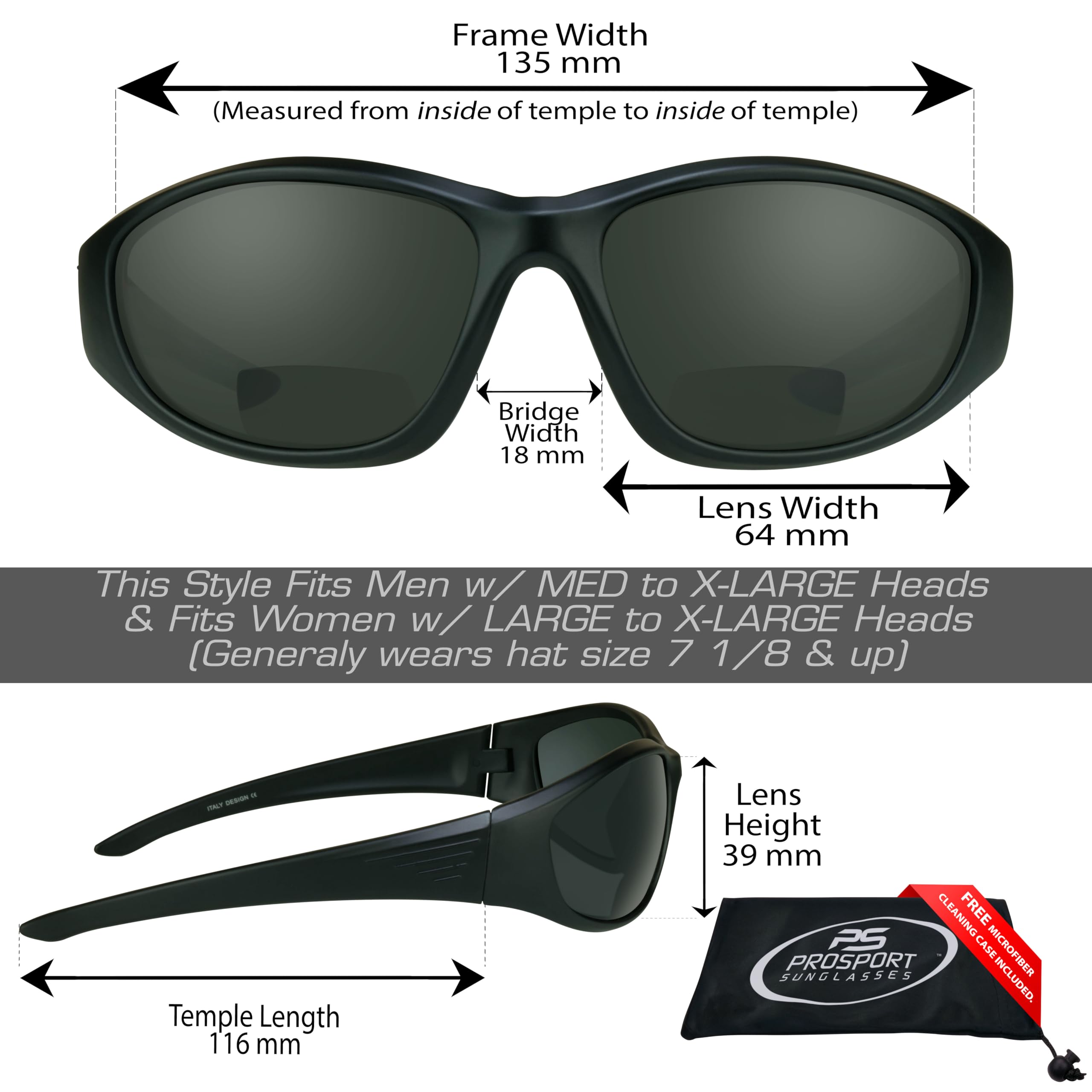 Bikershades Polarized Bifocal +3.00 Reading Sunglasses Oval Wrap Around Sport Black Frame Grey Lens