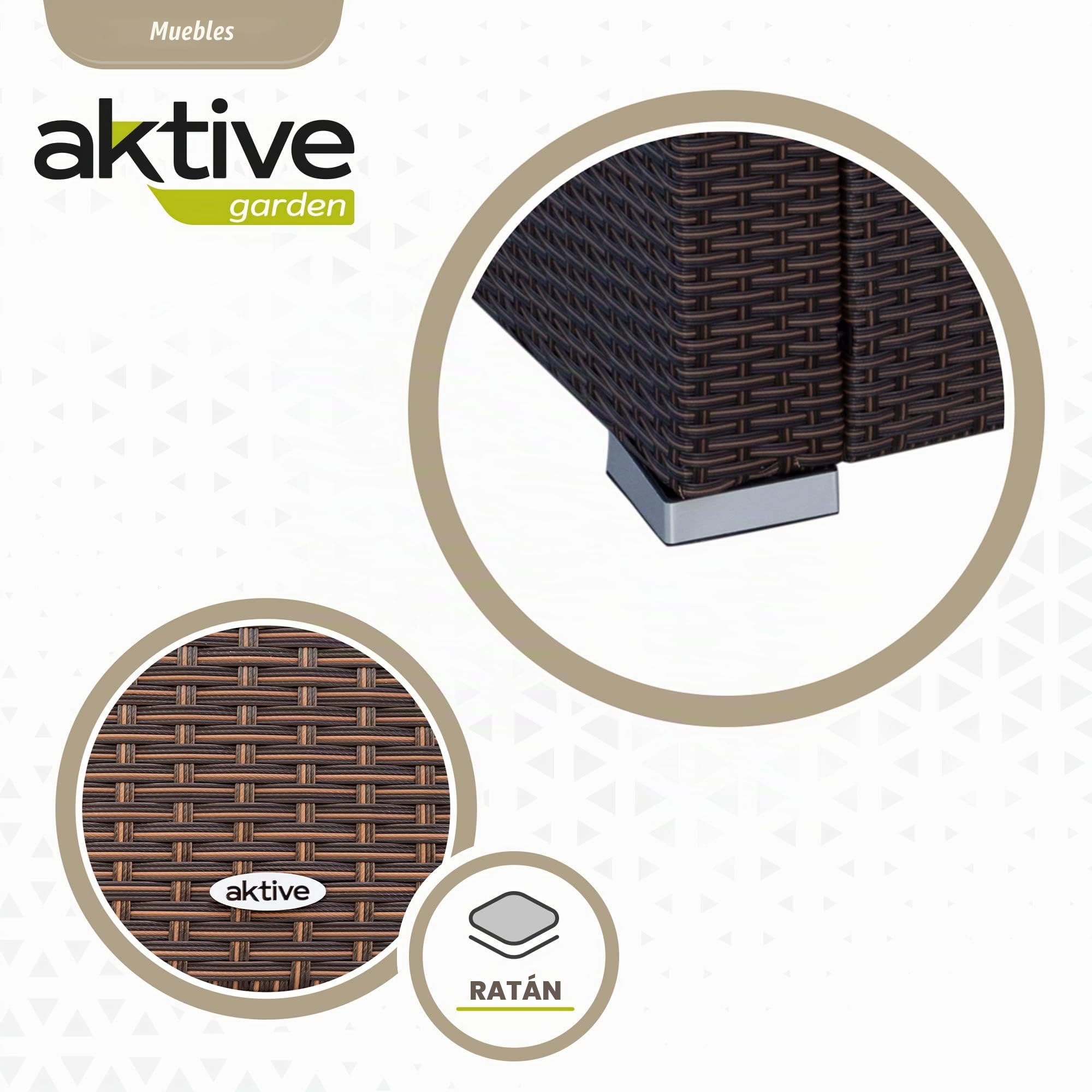 AKTIVE 61071 - Conjunto jardín ratán muebles de exterior, Ratán set jardín, muebles terraza exterior, incluye 2 sillones jardín exterior, 1 sofá exterior y 1 mesa terraza exterior, Negro