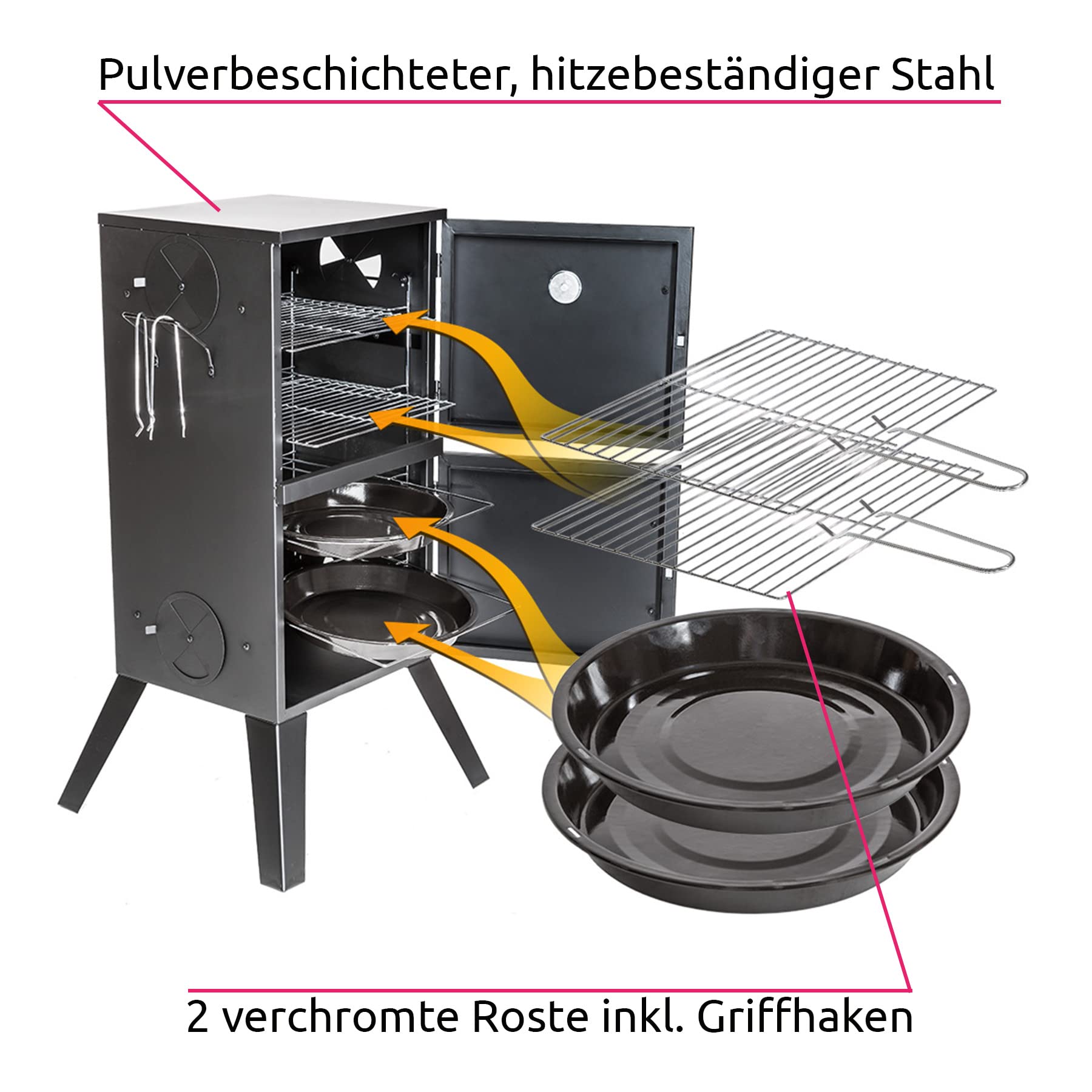 tectake® 401412 Räucherofen mit Temperaturanzeige, beschichtete und hitzebeständige Stahlausführung