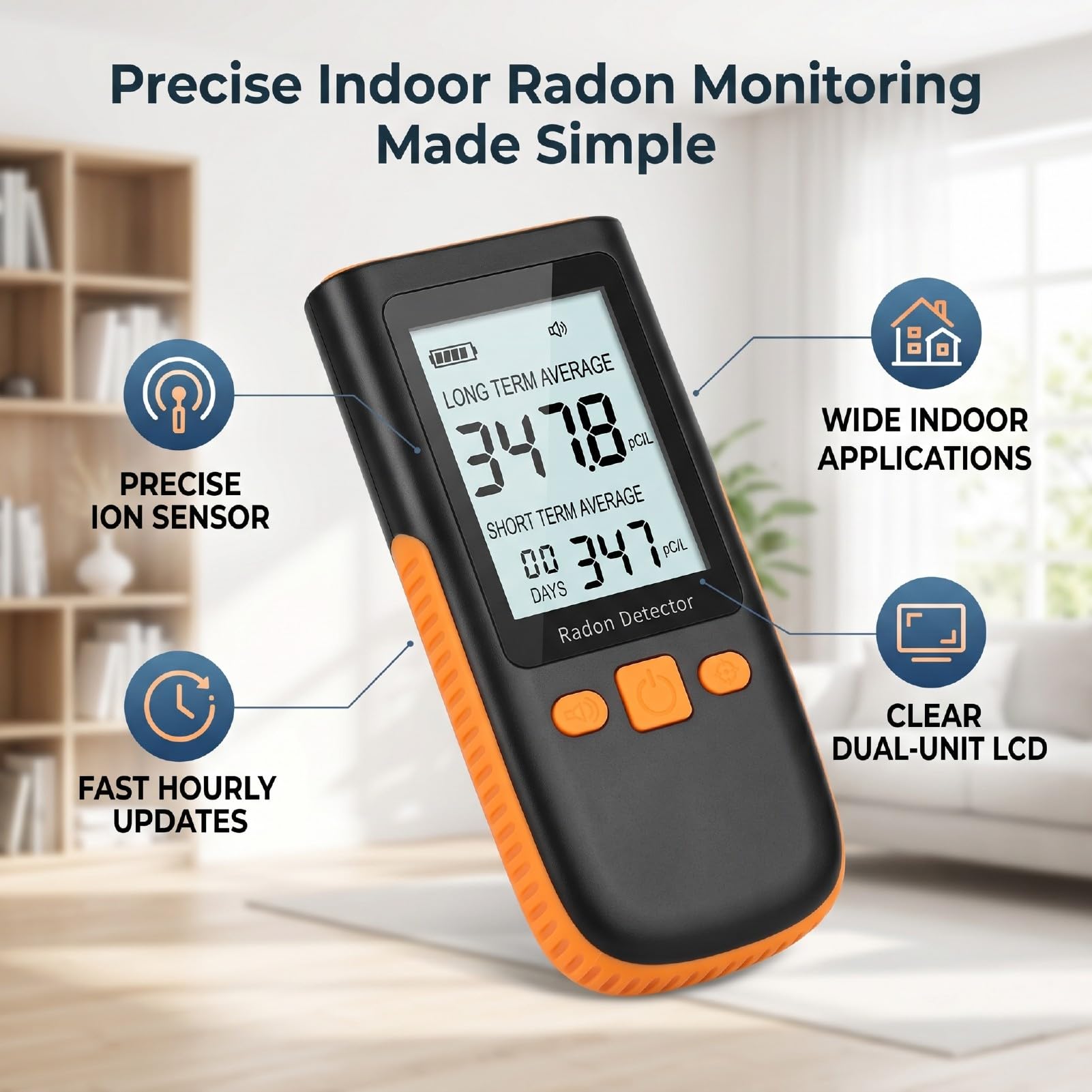 Fafeicy Rilevatore di Radon Portatile, Sensore di Ioni per Ufficio Domestico, Monitor di Radon da 0 a 270 PCiL con Controllo App Bluetooth, Aggiornamento Orario, Display LCD Digitale,