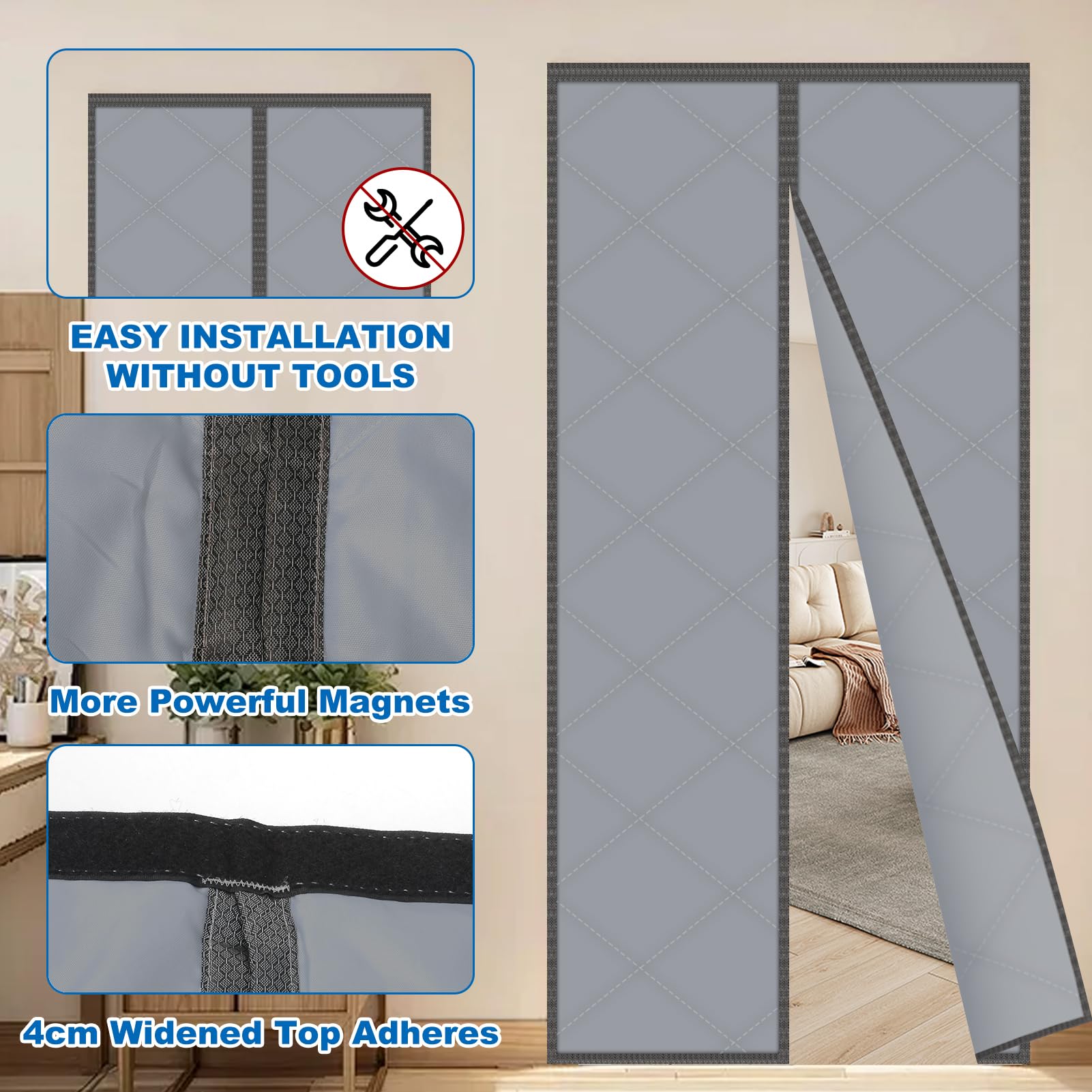 Sylken Thermal Door Curtain 80 X 200cm,Thickened Windproof Waterproof Door Covers Oxford Cloth with Polyester Cotton Warm Winter - Image 3