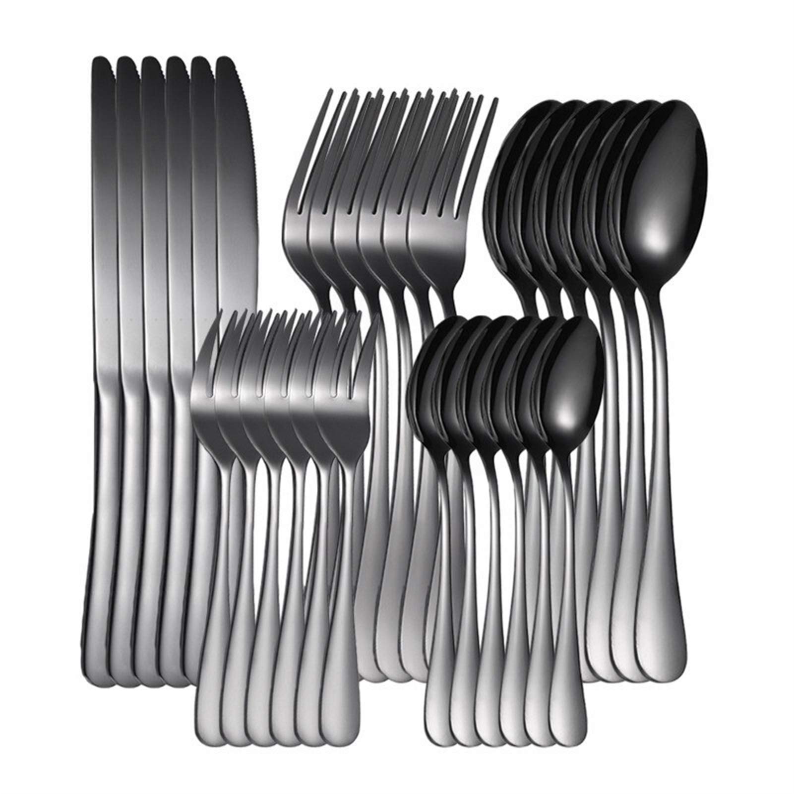 Couteau de cuillère à fourchette noir et service de vaisselle inox 30 pièces cuisine