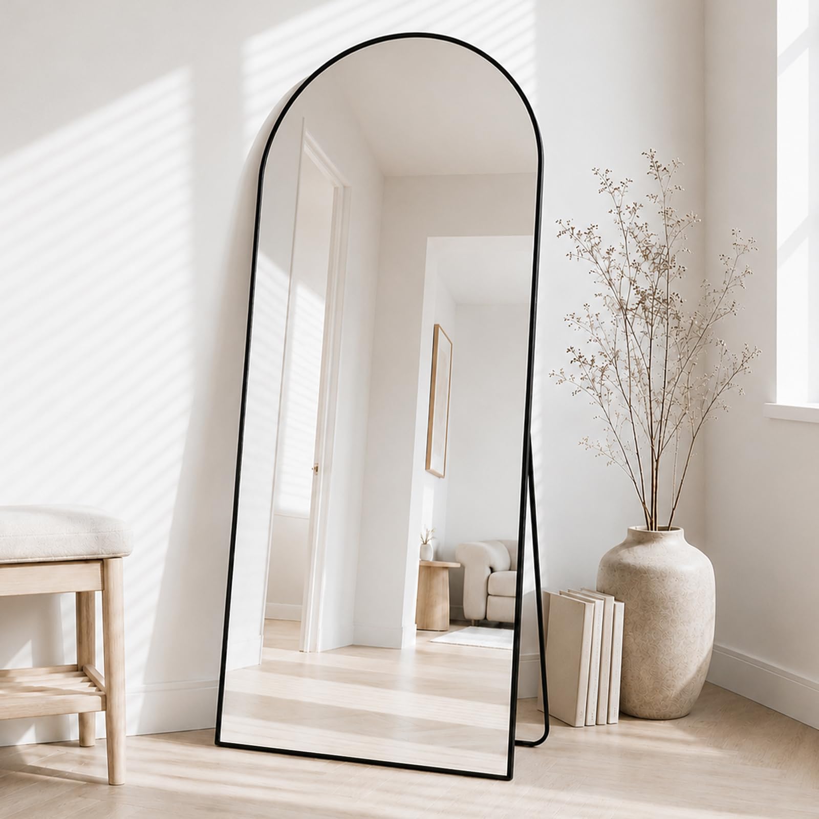 Ganzkörperspiegel 165x60CM Standspiegel mit Aluminiumrahmen, Wandspiegel Groß Schwarz, HD-Glas Bruchsicher, Spiegel Ganzkörper für Schlafzimmer Ankleidezimmer Wohnzimmer
