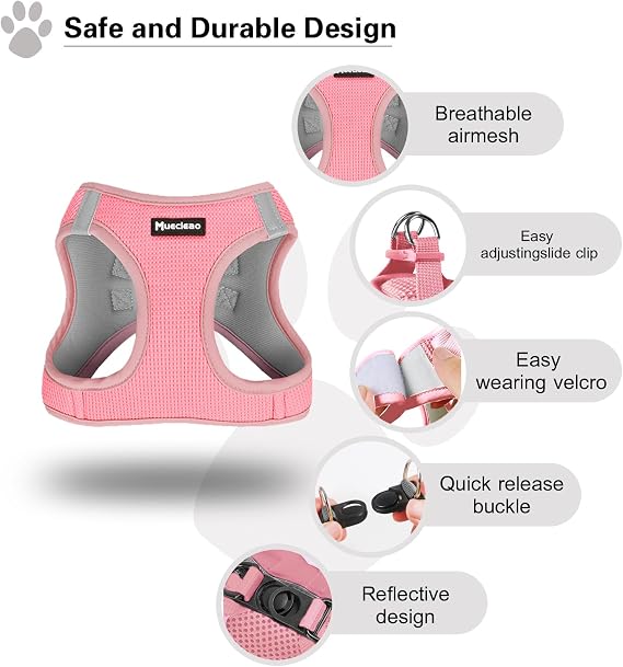 Cat Harness and Lead Set, Adjustable Cat Harness for Walking Escape Proof, Soft Kitten Harness and Lead Set Vest with Reflective Strip for Cats Dogs Pets Walking (Pink, S(Chest 36-44 cm))