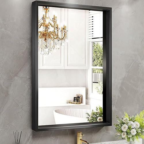 Miniatura 1 de Espejo con marco negro de 22 x 30 pulgadas para baño, espejo de tocador para sobre el fregadero, espejo de pared rectangular para dormitorio de