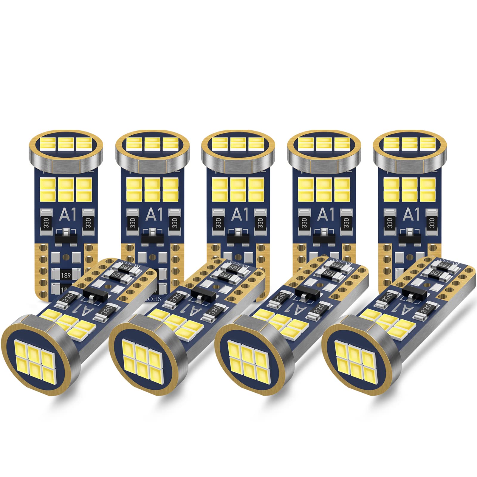 194 LED Light Bulb, 6000K White T10 2825 W5W 921 18-SMD 2016 LED Error Free Replacement Bulbs for Car License Plate Interior Dome Map Door Courtesy Trunk Lights, Pack of 9