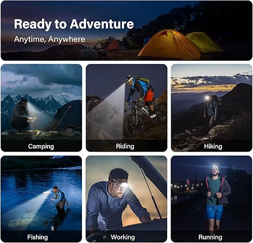 Miniatura 7 de MIOISY Linterna frontal recargable 1200 lúmenes linterna LED ultra brillante con luz blanca y roja sensor de movimiento impermeable 8 modos de luces