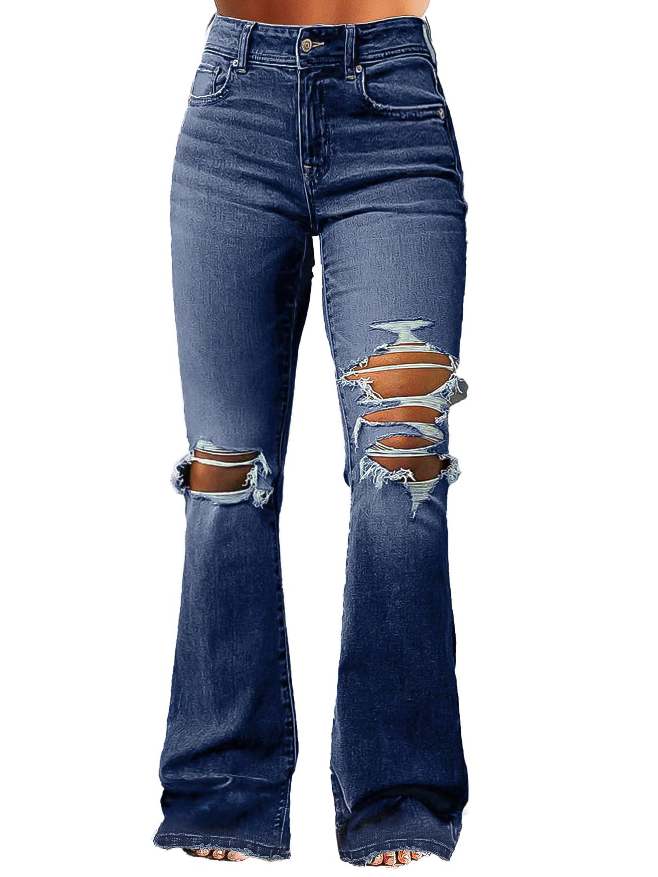 Women's Flare Jeans Ripped Distressed Bootcut Jeans