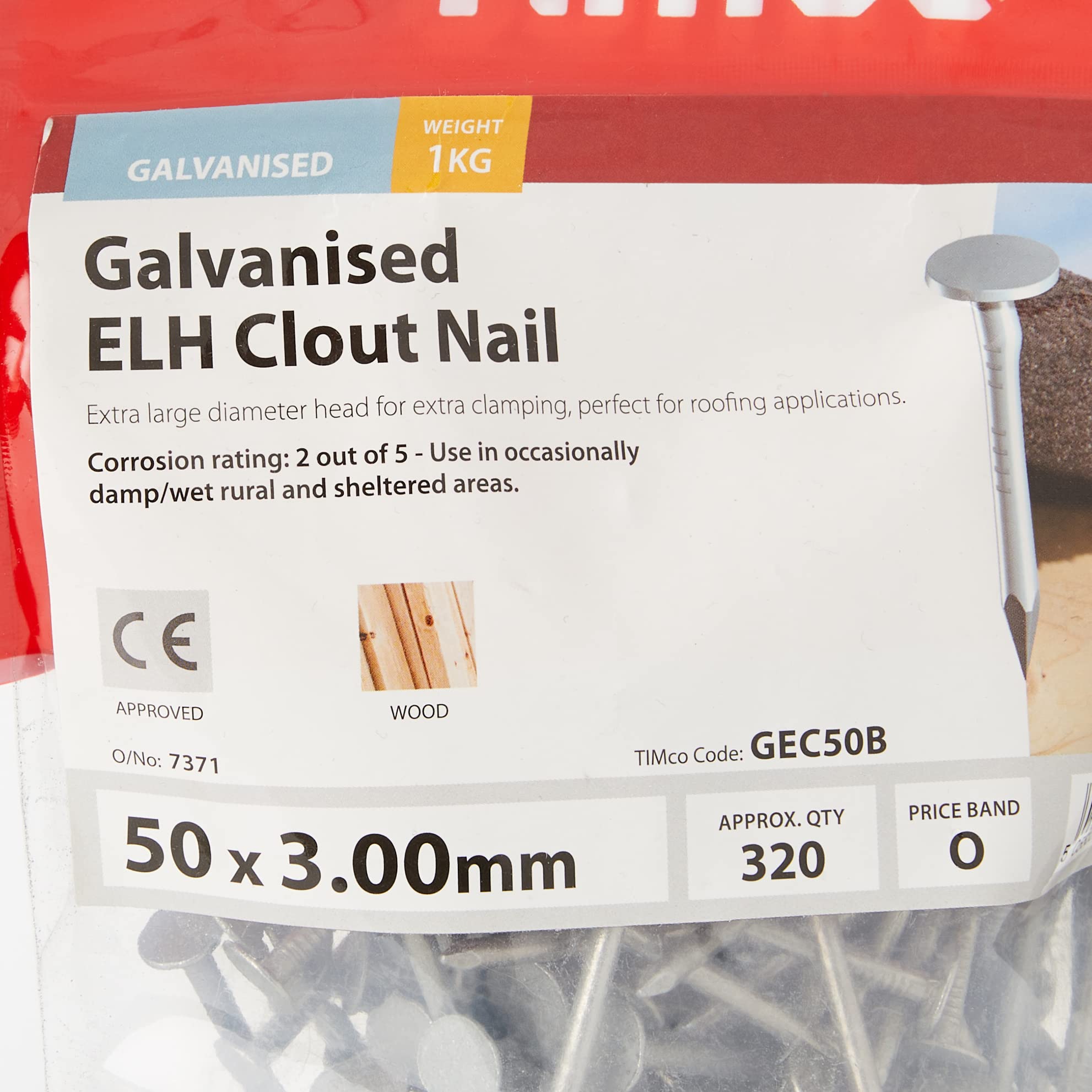 TimCo GEC13LB Galvanized ELH Clout Nails-13 X 3.00-2.5kg Bag, 13 X 3.00, Silver
