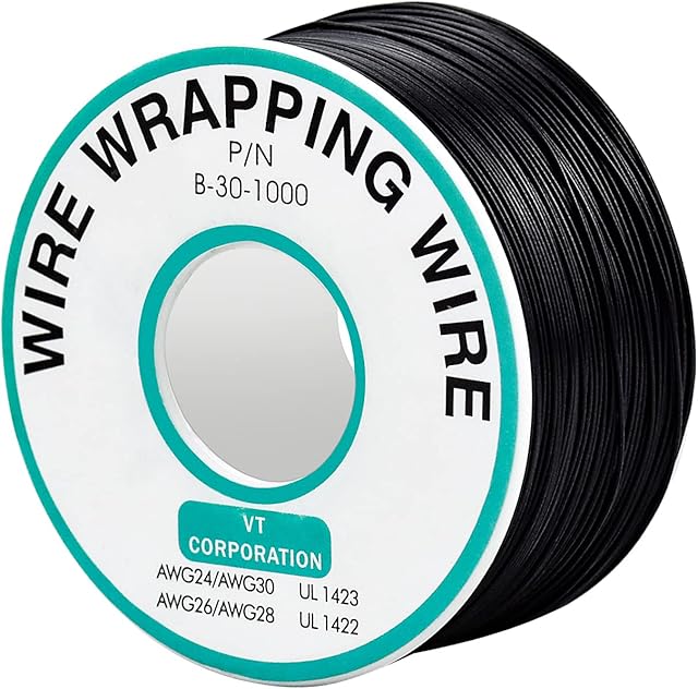 GOOHOME 250m Electronic Wire 30AWG 105 Single Strand Copper Wire 0.25mm Core Diameter Wrapping Wire Tinned Copper Single Strand Cable with Plastic Spool (Black)